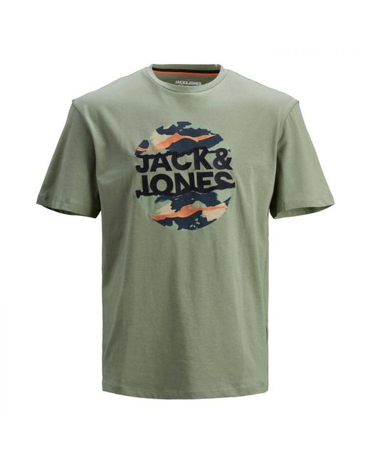 Jack & Jones Green Casual Cotton T-Shirt Crew Neck Short Sleeves for men