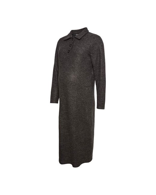 Mama.licious Black Vmmebba Collared Neck Long Sleeve Midi Dress