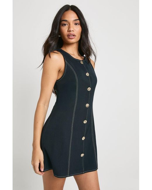 Boohoo Blue Button Tailored Sleeveless A Line Mini Dress