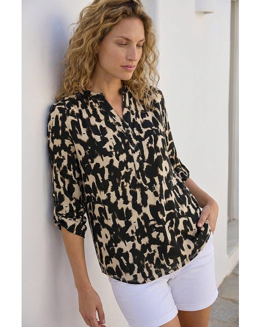 Roman Natural Abstract Ikat Print Shirt