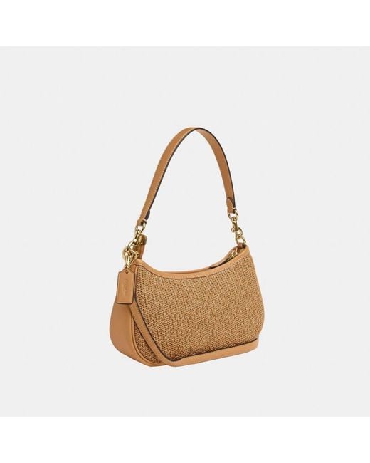COACH White Straw Leather Mix Teri Shoulder Bag With Strap
