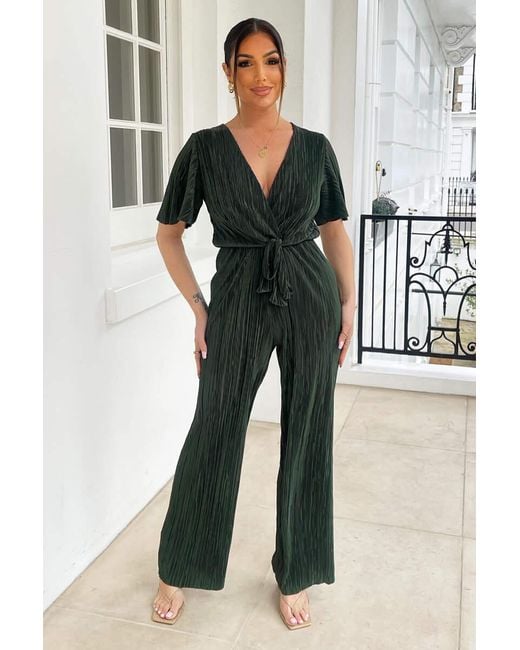 AX Paris Green Wrap Top Plisse Jumpsuit