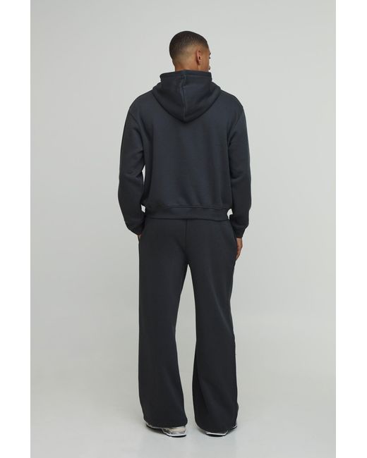 BoohooMAN Blue Oversized Boxy Henley Hoodie And Wide Leg Jogger for men