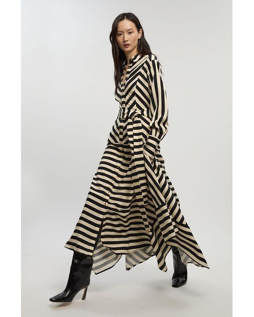 Karen Millen Multicolor Mono Fluid Stripe Cotton Mix Woven Shirt Dress
