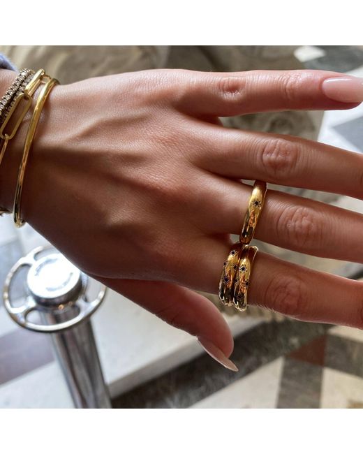 SEOL + GOLD Metallic 18Ct Plated Sapphire Star Domed Ring Sterling