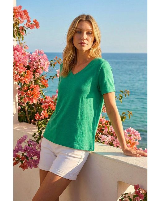 Roman Green Shimmer V-Neck Top