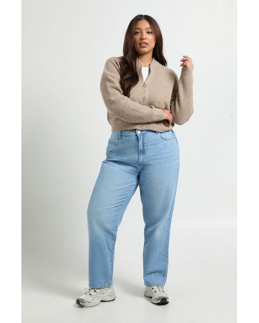 Boohoo Blue Plus Basics High Waist Mom Jean
