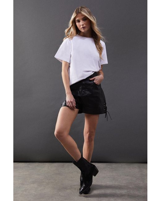 Warehouse Gray Real Leather Whipstitch Detail Shorts