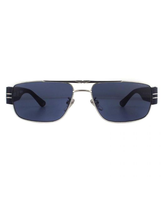 Police Blue Rectangle Shiny Palladium Sunglasses for men