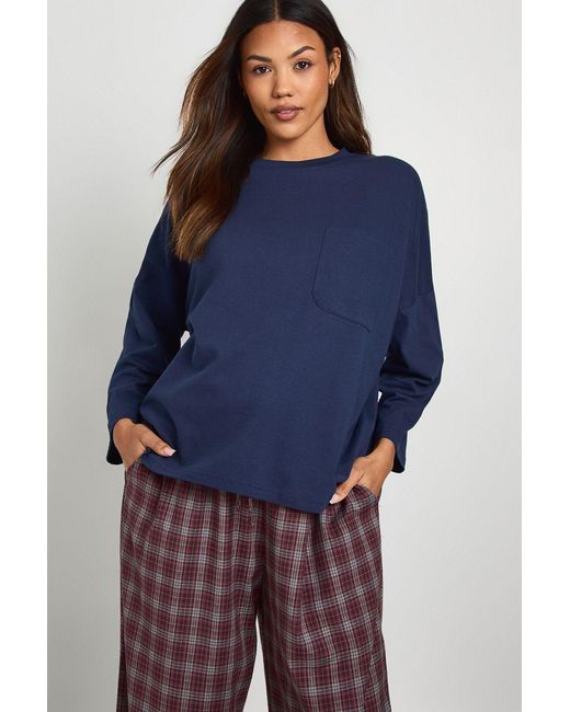 Boohoo Blue Maternity Cotton Pocket Front Long Sleeve Top