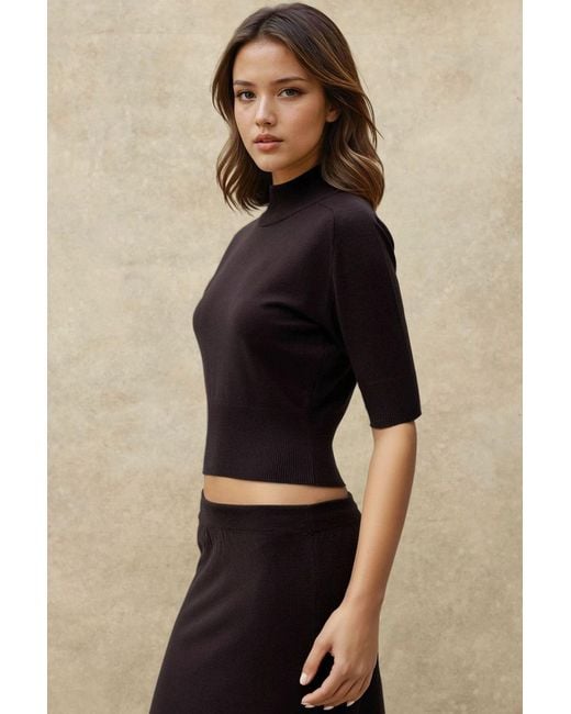 Hiccup Black Textured Turtleneck Crop Sweater