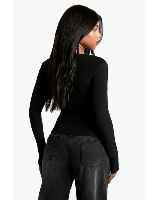 Boohoo Black Double Layer Slinky Long Sleeve Top