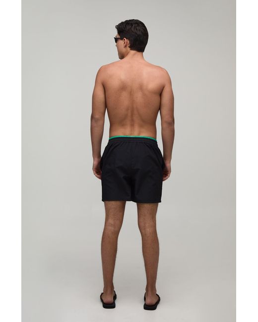 BoohooMAN Black Contrast Double Waistband Mid Length Swim Short for men