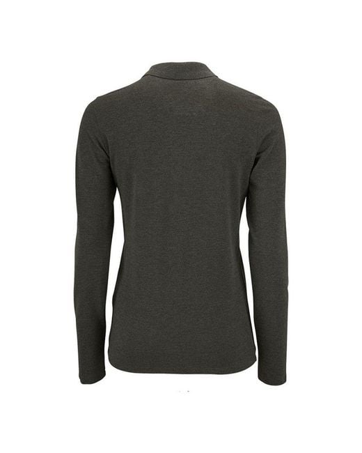 Sol's Black Ladies Perfect Long Sleeve Pique Polo Shirt Marl) Cotton