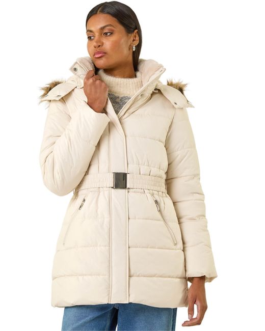 Roman Natural Faux Fur Padded Belt Coat