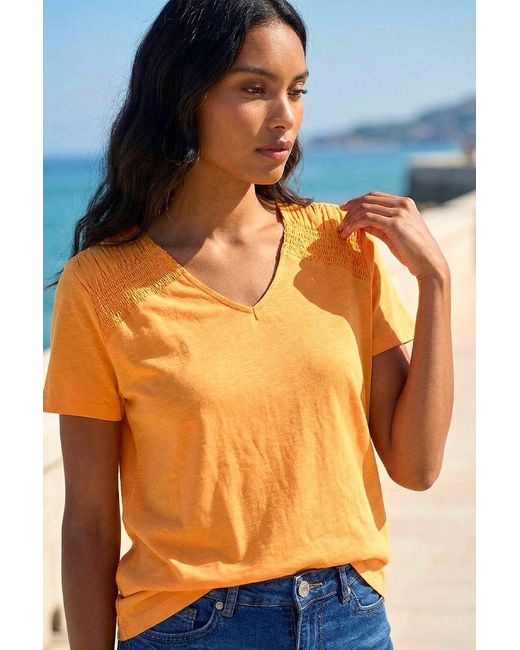 Roman Orange Shirred Shoulder T-Shirt