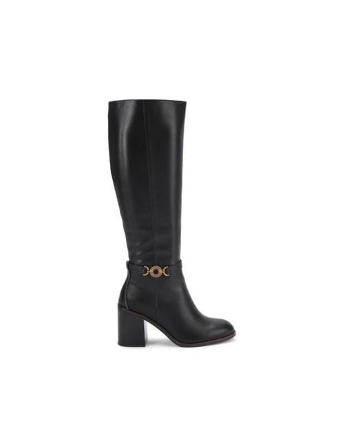 Kurt Geiger Black Leather Bromley Block Heel Knee Boots