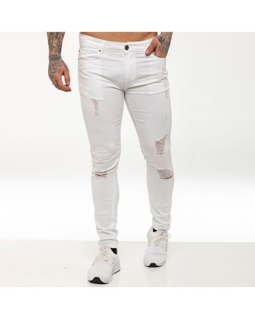 Enzo Gray Skinny Ripped Jeans for men