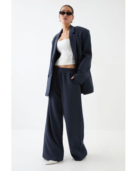 MissPap Blue Premium Pinstripe Oversized Blazed