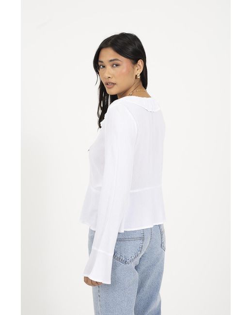 Brave Soul White Bell Sleeve Frill Tie Front Blouse