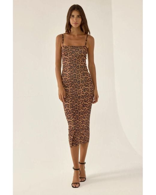 Hiccup Natural Bodycon Midi Dress With Leopard Print