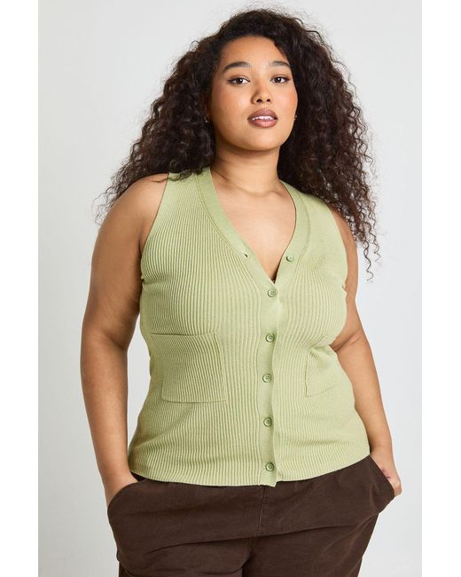 Boohoo Green Plus Rib Knitted Waistcoat