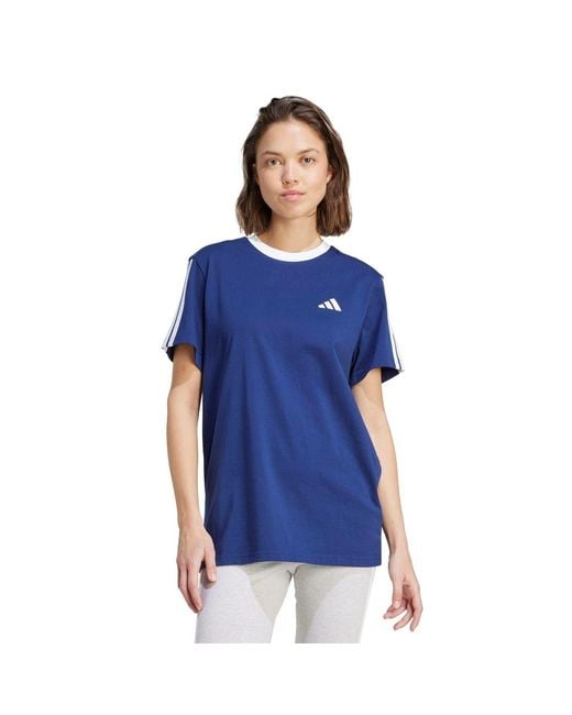 Adidas Blue Essentials 3 Stripe T-Shirt