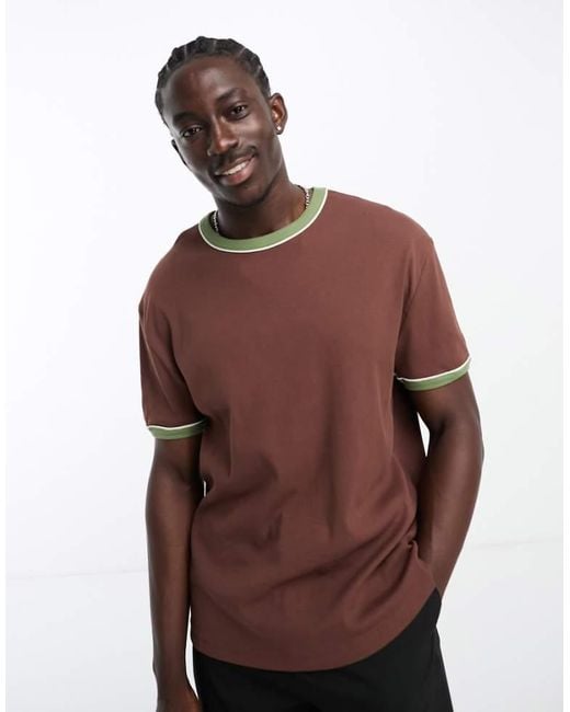 ASOS Brown Relaxed Rib T-Shirt for men