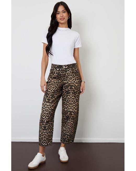 Threadbare Black Leopard Print Barrel Leg Denim Jeans With Raw Hem