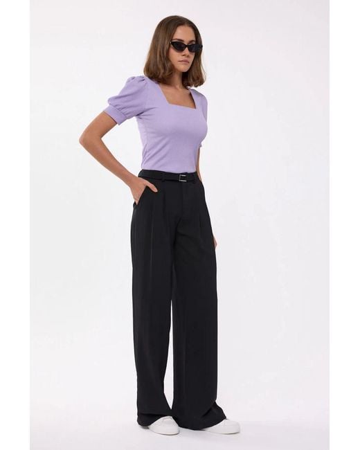 Hiccup Blue Square-Neck Woven Short-Sleeve Crop Top