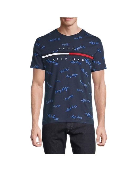 Tommy Hilfiger Blue T Shirt Signature Flag Striped Tee for men
