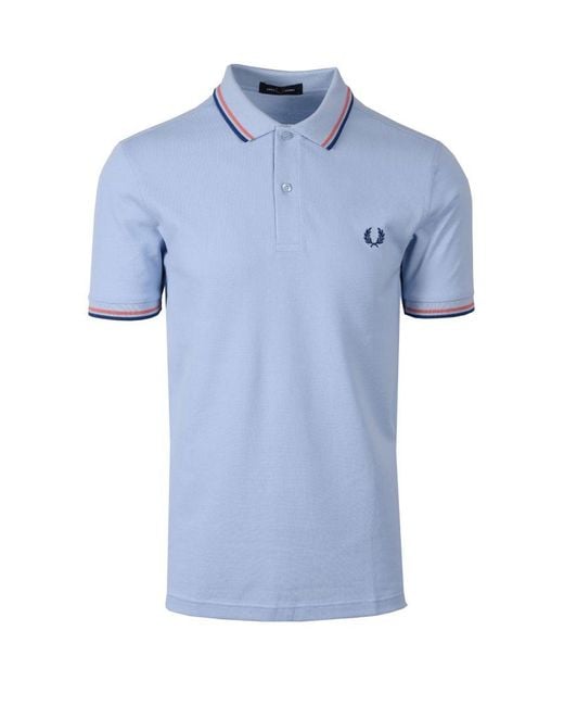 Fred Perry Blue Twin Tipped Polo Shirt Light Smoke/Coral Heat/Shaded Cobalt for men