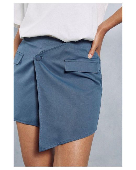 MissPap Blue Asymmetric Wrap Mini Skirt