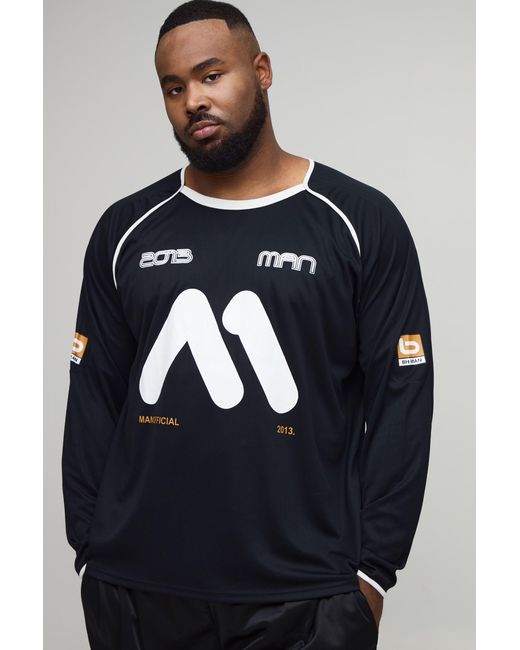 BoohooMAN Blue Plus Oversized Moto Print Raglan Sports Top for men