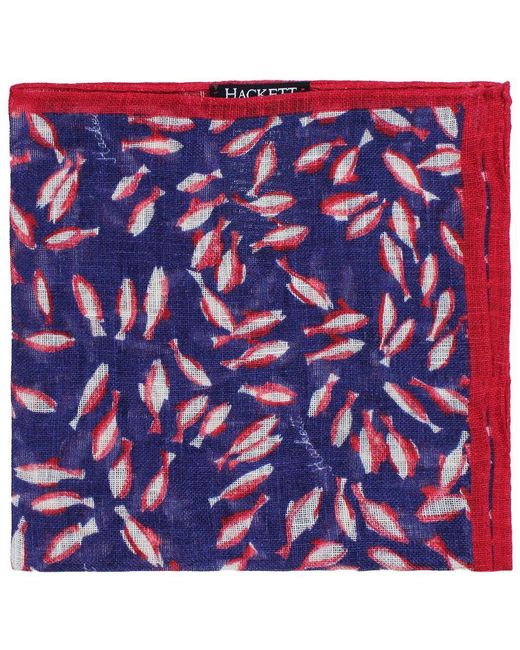 Hackett Blue Linen Printed Koi Fish Navy/red Hank Handkerchiefs for men