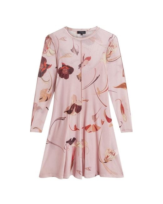 Ted Baker Pink Mesh Long Sleeve Light Midi Dress