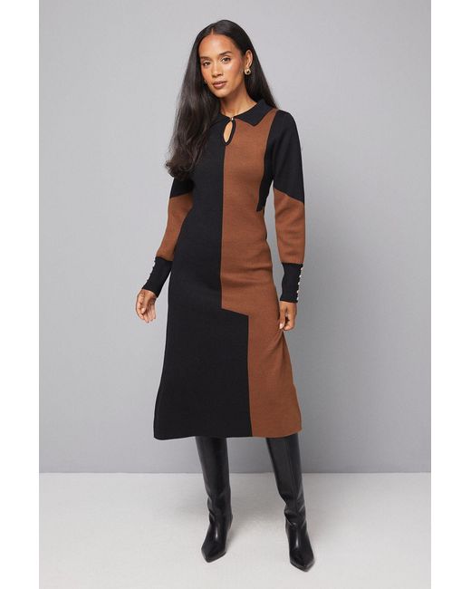 Wallis Black Collared Geo Knitted Dress