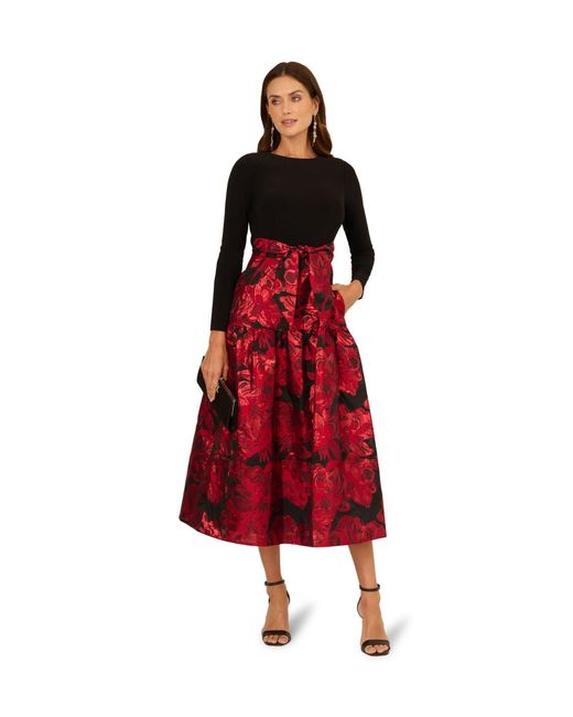 Adrianna Papell Red Combo Floral Jacquard Dress