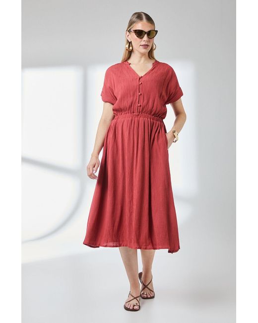 PRINCIPLES Red Elasticated Waist Crinkle Viscose Midi Dress