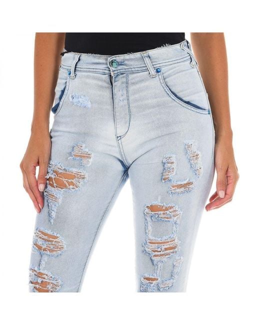 Met Blue Long Denim Pants Worn And Torn Effect 10Dbf0803