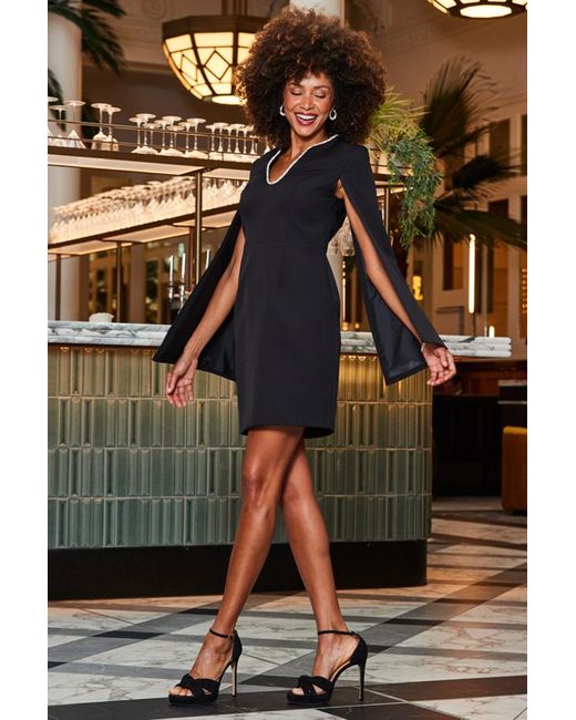 Sosandar Black Cape Sleeve Shift Dress With Diamante Trim