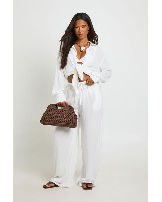 Boohoo White Cheesecloth Shirt & Trouser Beach Co Ord
