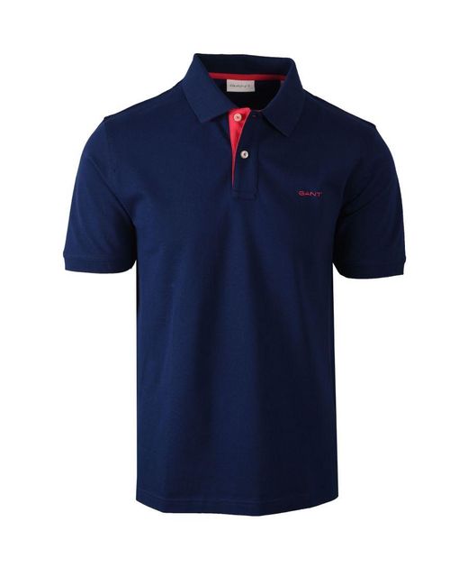 Gant Blue Contrast Collar Ss Polo Shirt Persian for men