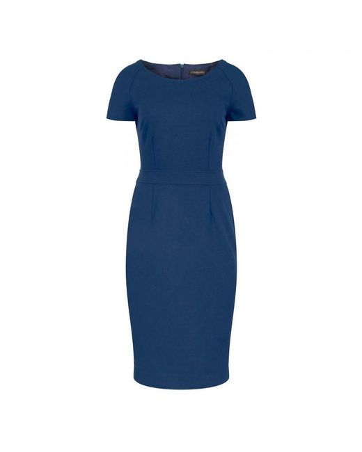 Conquista Blue Petrol Fitted Cap Sleeve Dress