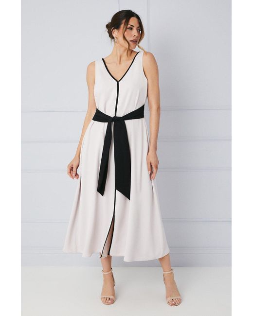 Wallis White Occasion Contrast Sleeveless Belted Midi Dress