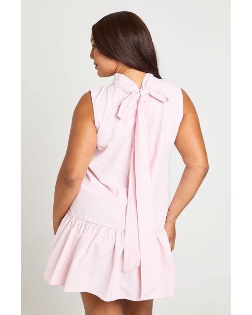 Boohoo Pink Plus Stripe High Neck Frill Hem Mini Dress