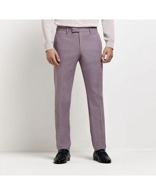 River Island Suit Trousers Purple Slim Fit Heather for men
