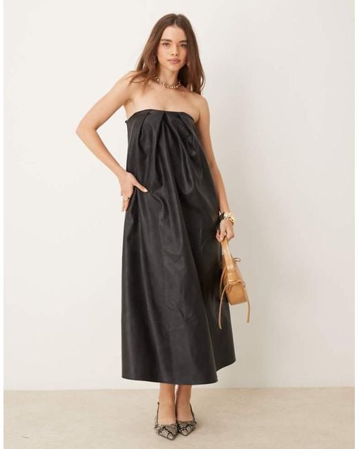ASOS Black Leather Look Bandeau Trapeze Midi Dress