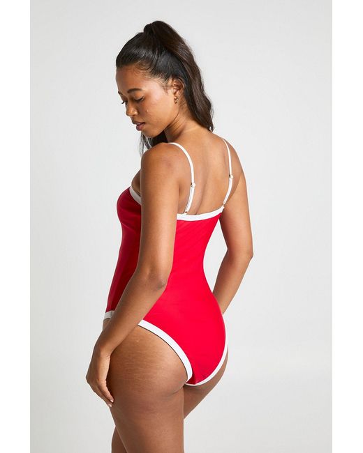 Boohoo Red Tummy Control Contrast Square Neck Swimsuit