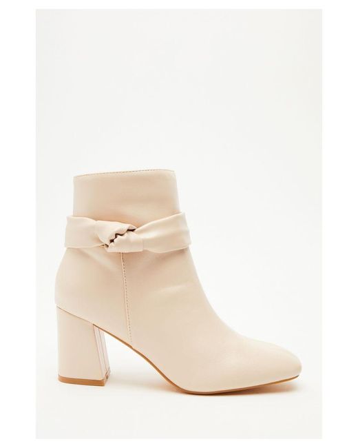Quiz Natural Stone Faux Leather Heeled Ankle Boots